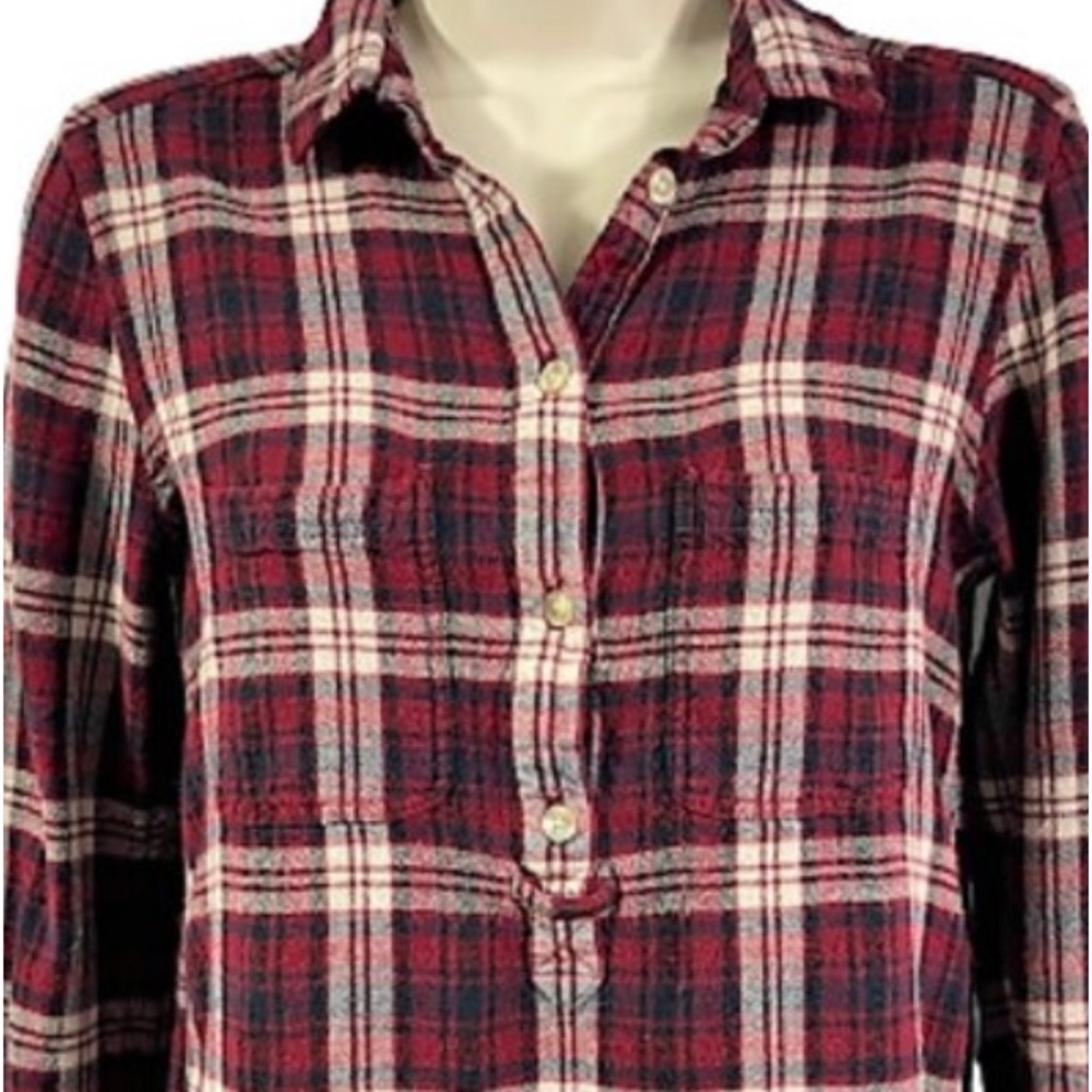 American Eagle Boyfriend Fit Low-Hi Flannel Plaid Shirt Sz: L